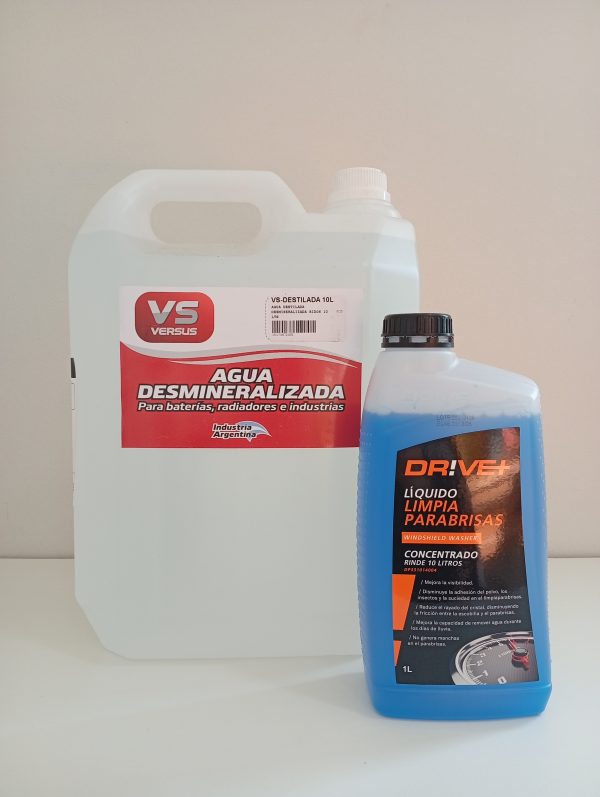 COMBO Agua Desmineralizada ¨VERSUS¨ x 10lts + Líquido Limpiaparabrisas "DRIVE+" x 1lt (rinde 10lts)